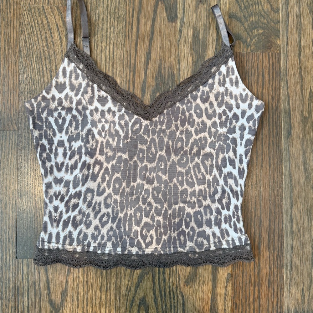 White Fox Leopard Print Lace Trim Cami